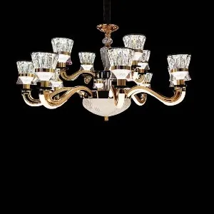Qulik Modern Nordic Crystal Chandelier Decoration Pendant Hanging two layer 3 color LED Ceiling Light (QL-01-08)