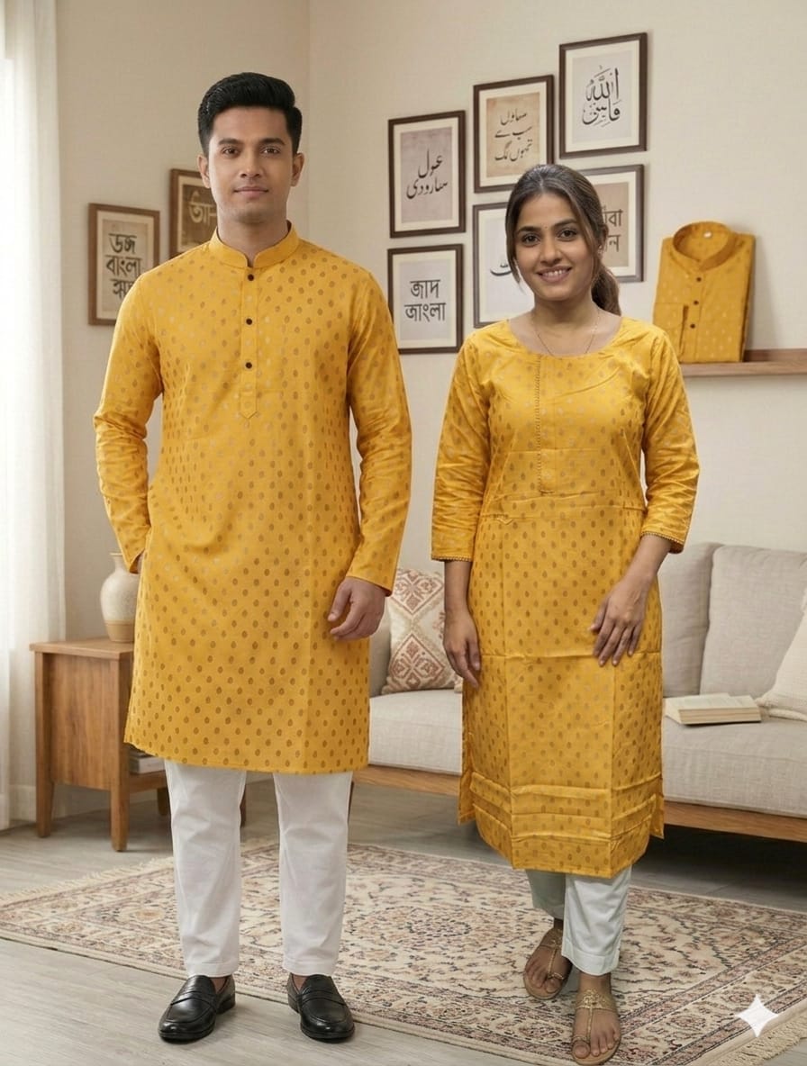 Couple Cotton Voile Three Piece and Printed Panjabi, 3 Colours