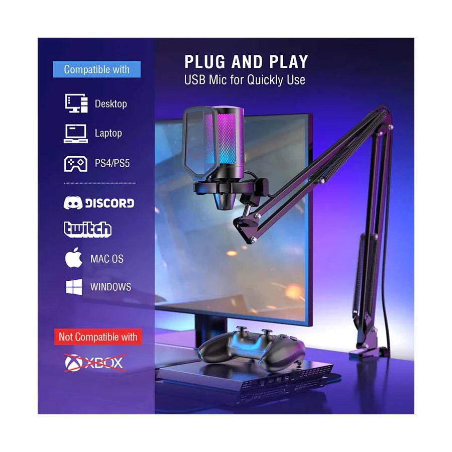 FIFINE AmpliGame A6T USB Condenser Microphone Kit with Boom Arm Stand