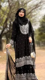 Soft Georgette Sequin Embroidery Three Piece with Inner, 6 Colours