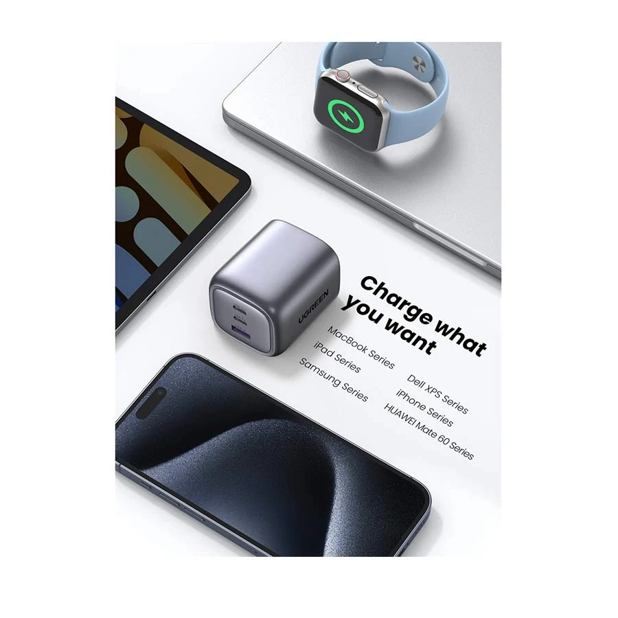 UGREEN CD306 (90663) Dual USB-C & USB Nexode 65W GaN Space Gray Charger / Charging Adapter #90663(3 Pin, UK)