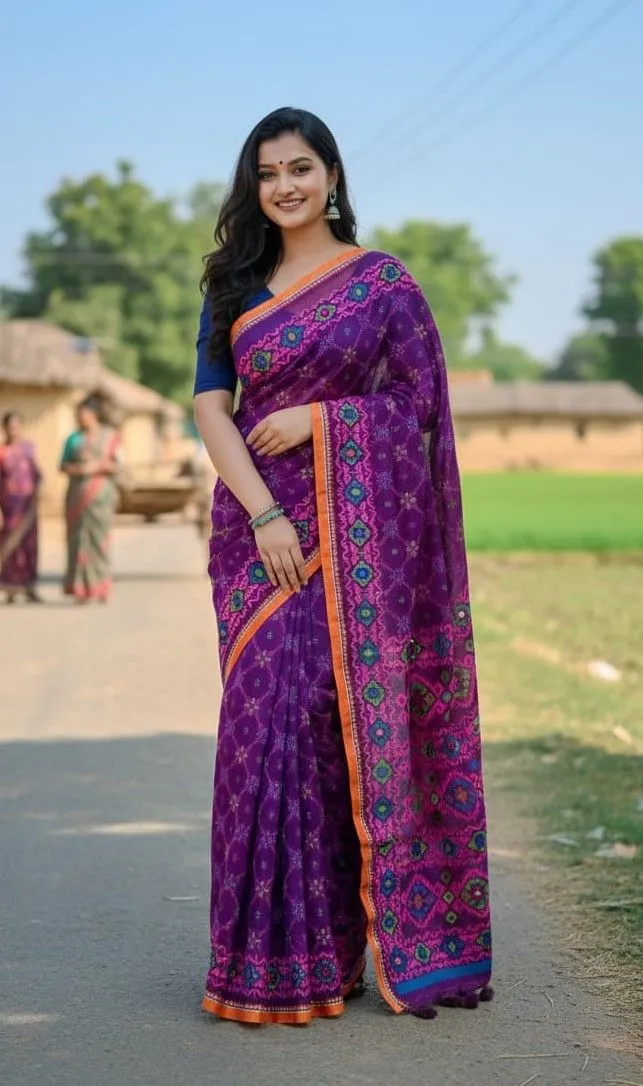 Women's Boutique Silk Saree with Screen Print and Tassels