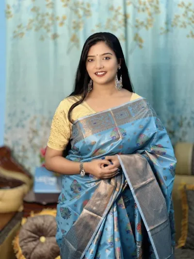 Weaver-Made Silk Katan Banarasi Saree, Saree Only, 6 Colours