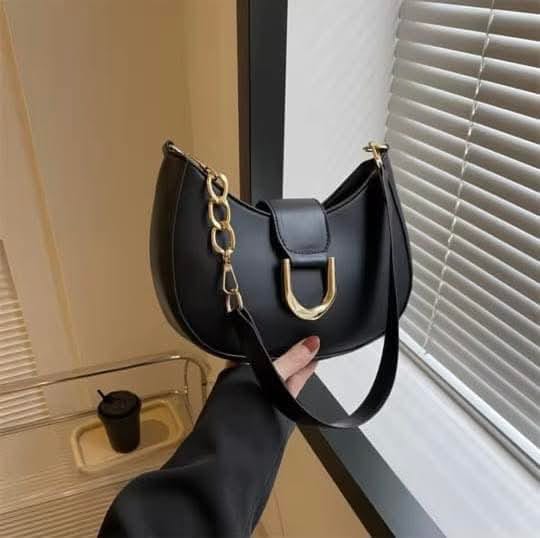 Women's Half Round PU Leather Chain Shoulder Bag with Zipper
