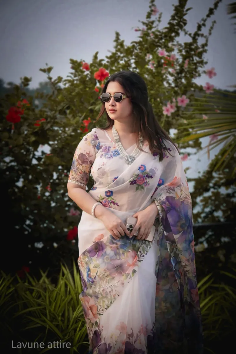 Chanderi Silk Floral Print Saree with Blouse Piece, 5 Colours