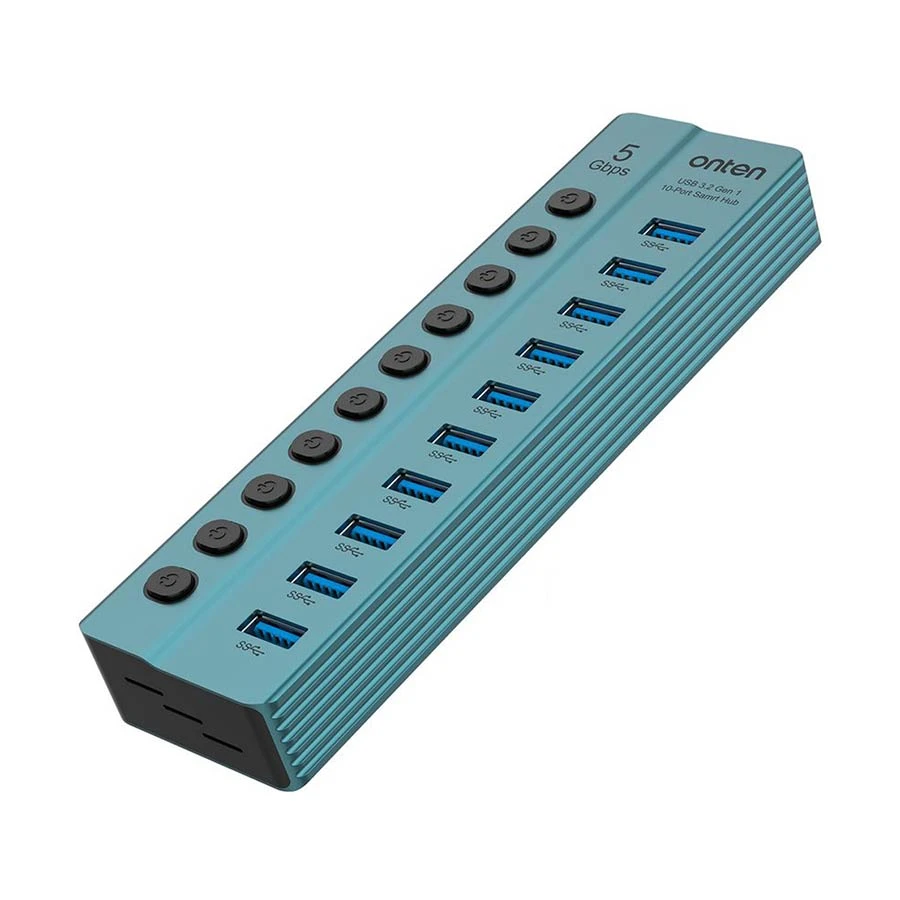 Onten OTN-5308 10 Port USB 3.2 Gen 1 Hub, Gray