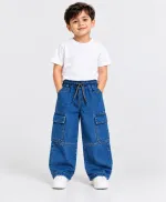 Boys' Six Pocket Denim Baggy Pant with Elastic Waist, 2 to 12 Years