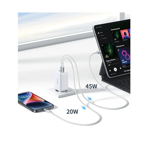 Ugreen Nexode CD244  65W GaN USB & Dual USB-C PD White Charger