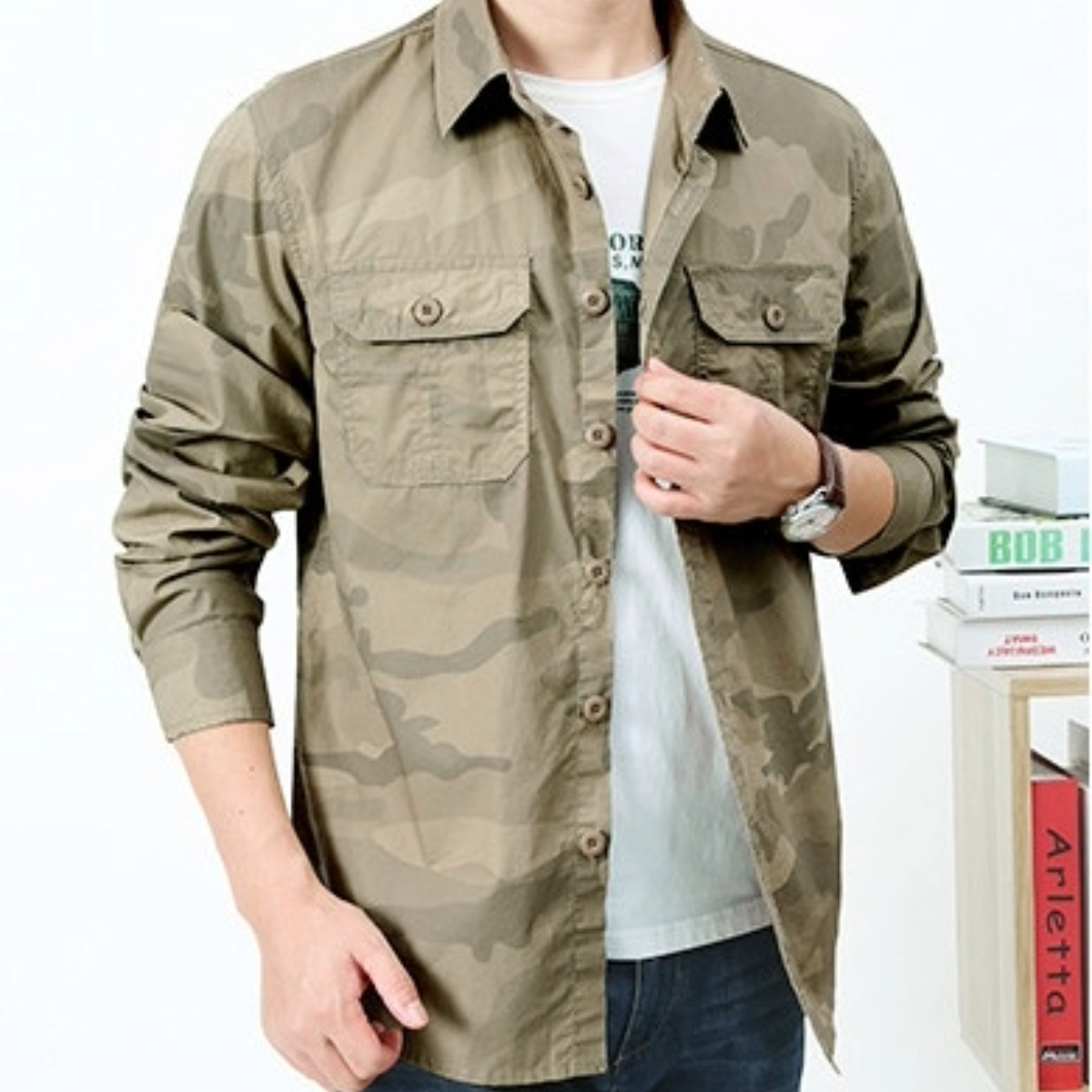 Full sleeves double pocket kemo printed Shirt