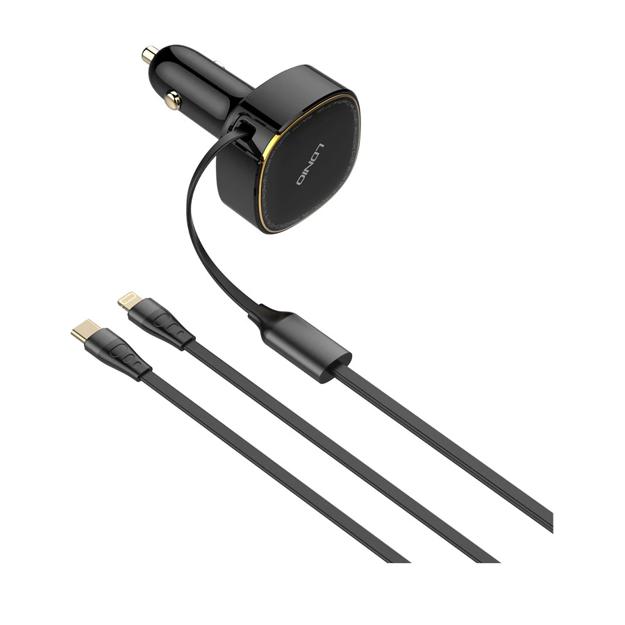 LDNIO C107 30W USB-C & Lightning Black Fast Car Charger
