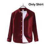 Men's Solid Colour Ban color Shirt  (Light Maroon)