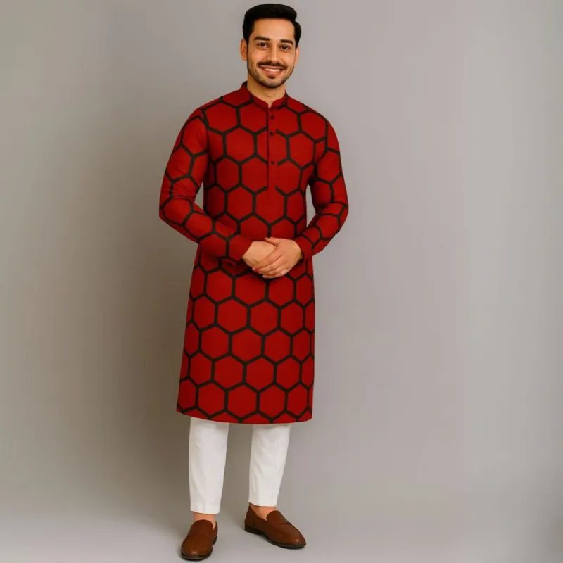 Men's Micro Fabric Panjabi with Colour-Matched Buttons