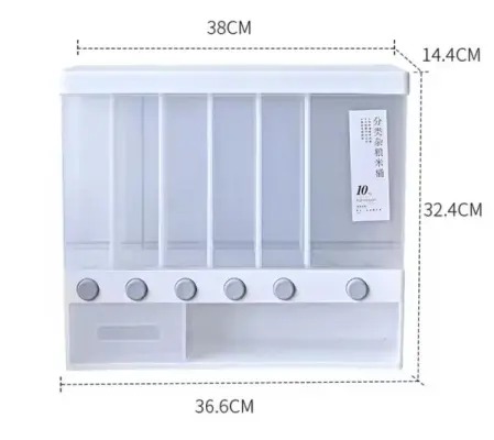 6-in-1 Wall Mounted Grain & Rice Dispenser – 10kg Multi-Grid Airtight Food Storage Container with Press Button for Kitchen Organization