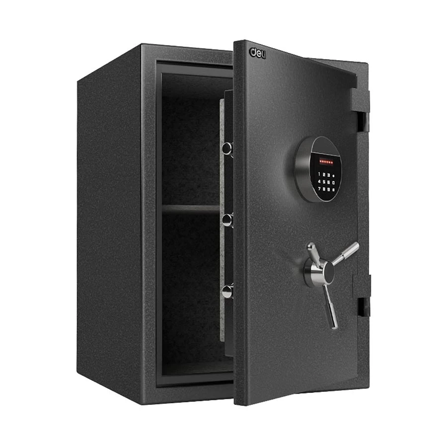 Deli ET601 Fireproof Digital Safe Box with Key & Password, Dark Gray