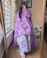 Women's Pure Cotton Three Piece with Golden Afsan Print and Lace