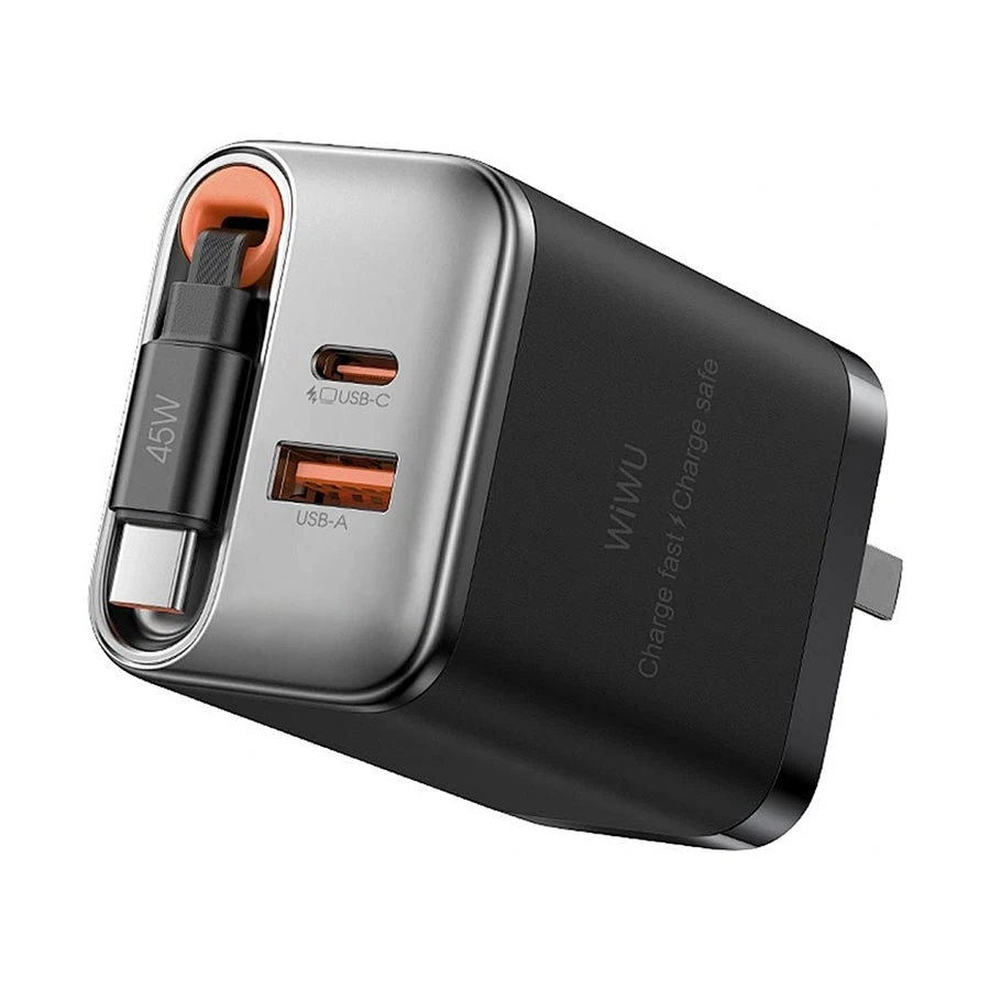 WiWU Helix 35W GaN USB & USB-C Charger with Built-in USB-C Cable (UK)