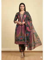 Women's Silk Digital Print Three Piece with Semi Cotton Orna