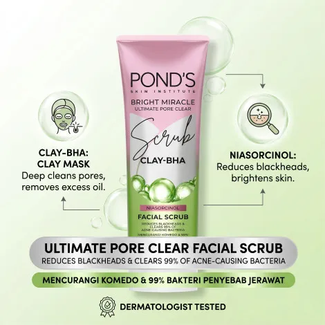 Pond's Bright Ultimate Miracle Pore Clear Clay Bha Facial Scrub 100g (Indonesia)