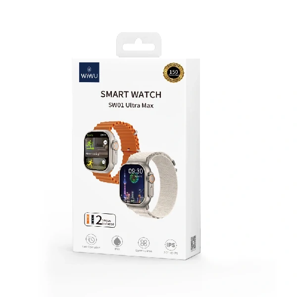 WiWU SW01 Ultra Max Wireless bluetooth Calling Smart Watch with Big Size screen + 2 Strap – Orange Color