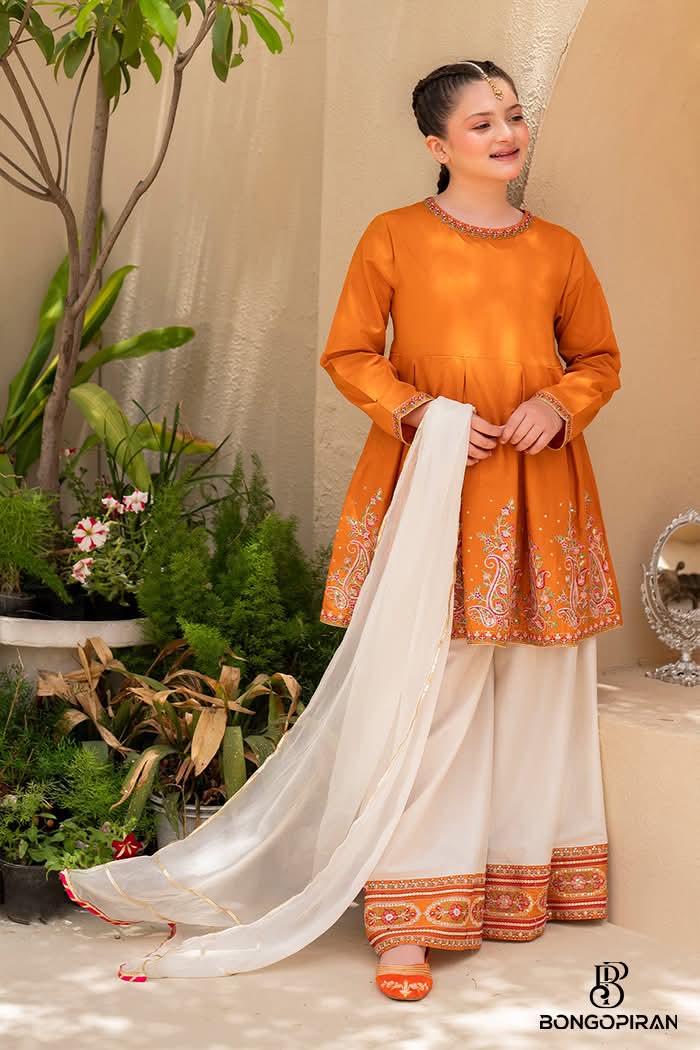 Women's Diamond Georgette Embroidered Three Piece, Chiffon Orna