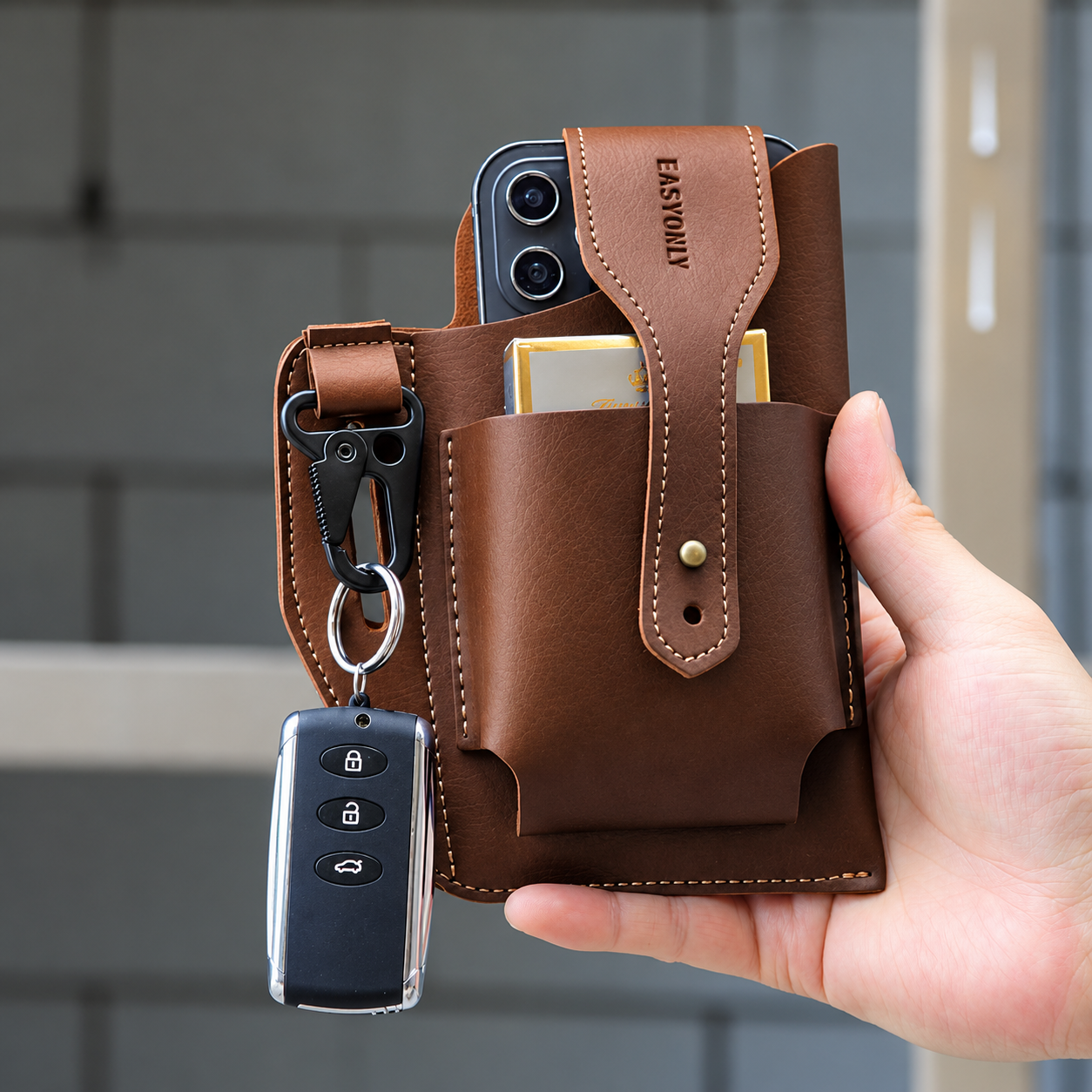 Men's Coffee/Brown Leather Belt Pouch & Mobile Phone Holster Bag