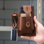Men's Coffee Brown Leather Belt Pouch & Mobile Phone Holster
