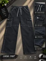 Men's 6 Pocket Baggy Cargo Denim Pant with Drawstring Waist