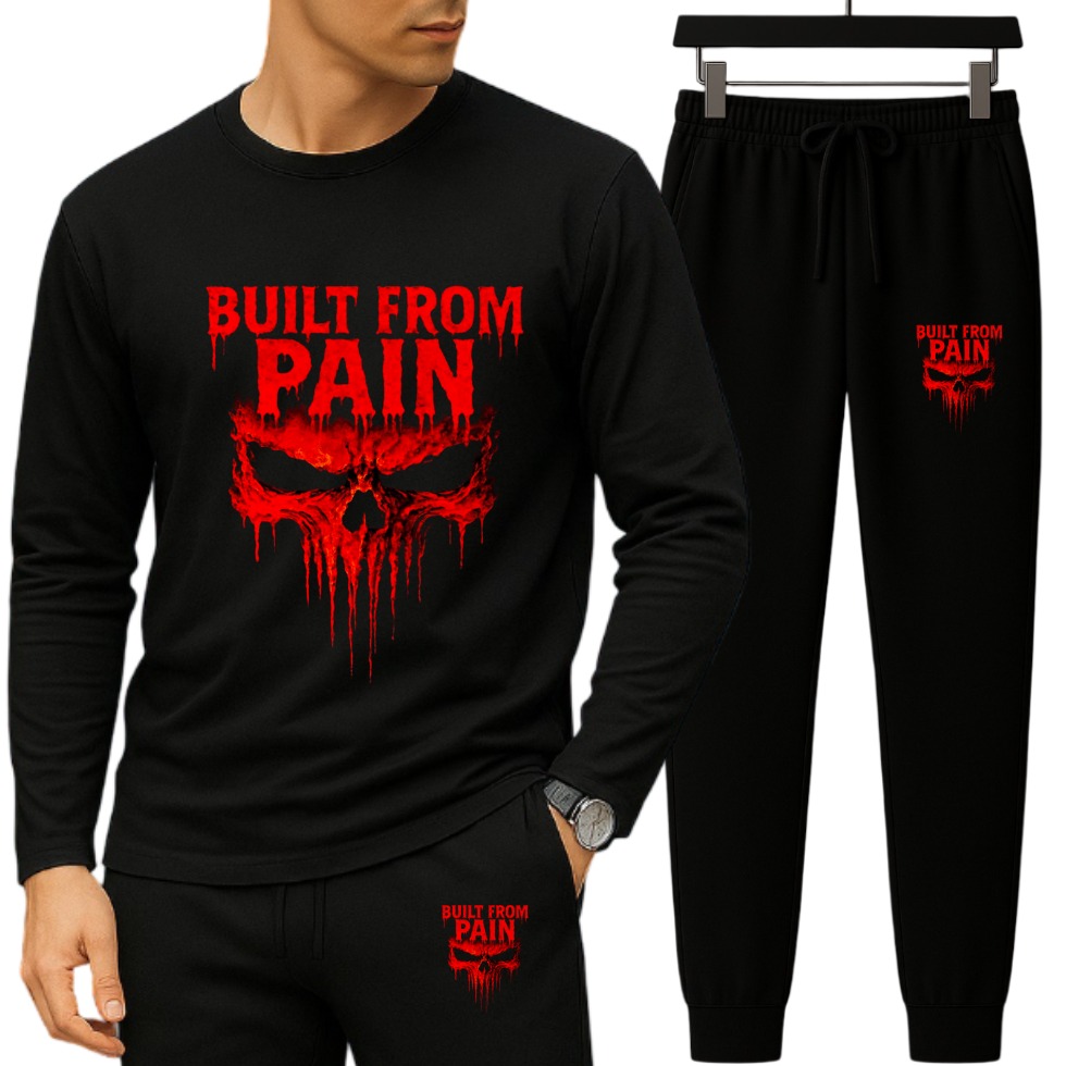 Men's Relaxed Fit Long Sleeve T-Shirt and Suit Fabric Trouser