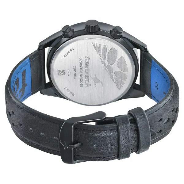 Fastrack NP3201NL01 Space Rover Quartz Multifunction Blue Dial Leather Strap Watch