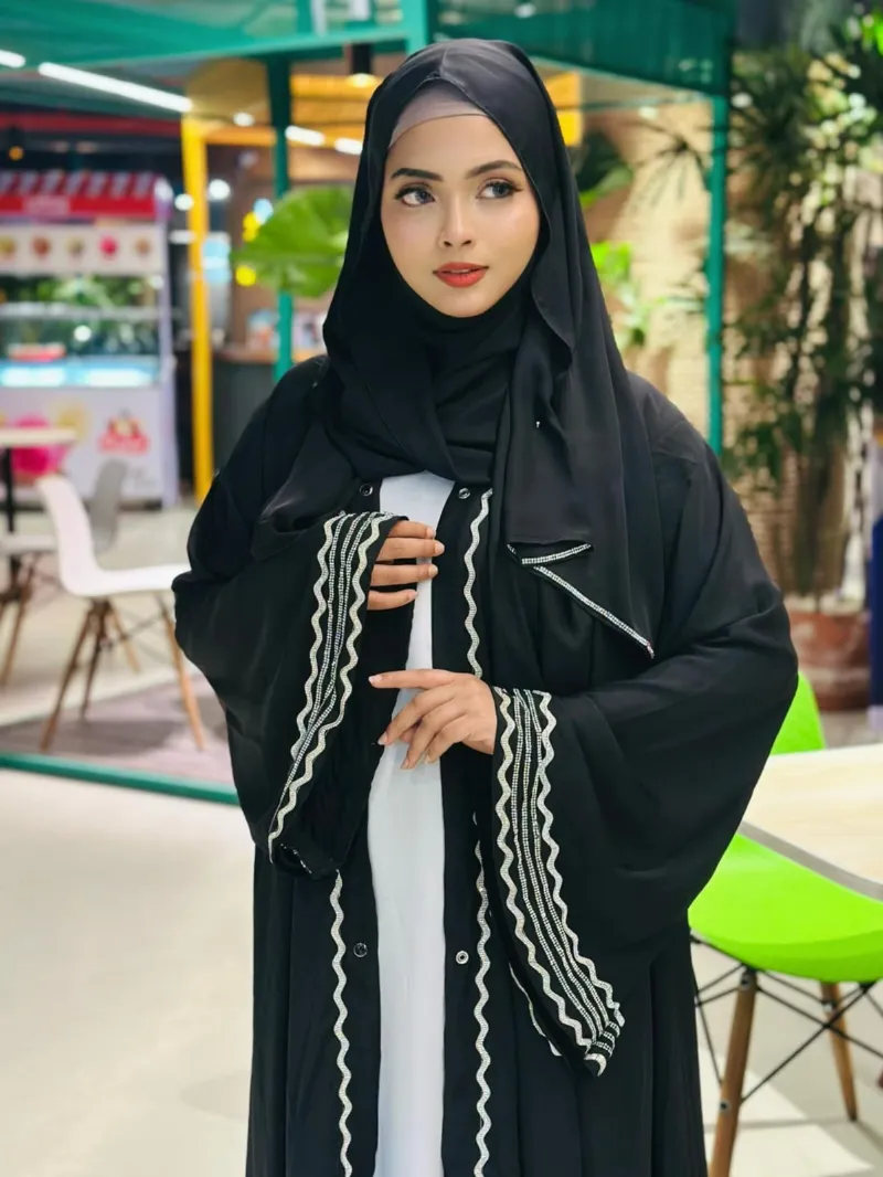 Lace Abaya Three-Piece Set, Inner, Koti and Hijab