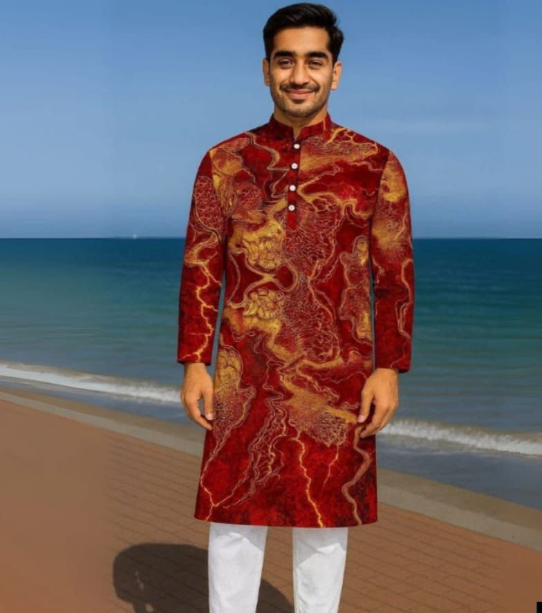 Men's Micro Fabric Panjabi with Colour-Matched Buttons