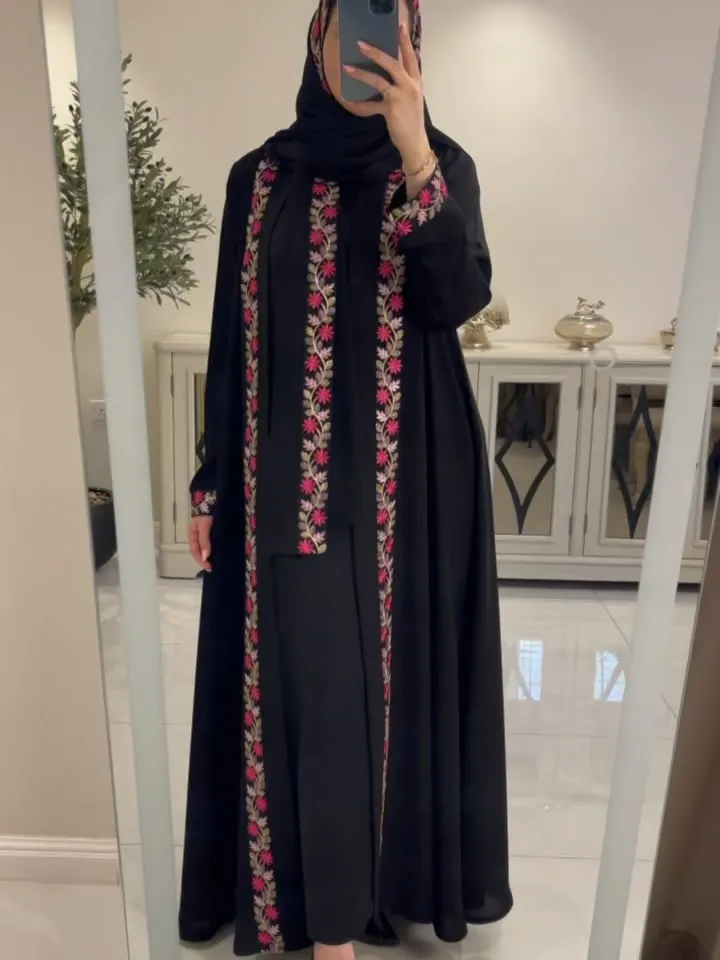 Embroidered Abaya with Inner, Koti and Hijab, 3 Colours