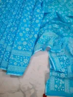 Glitter Screen Print Half Silk Saree, 12 Haath, No Blouse