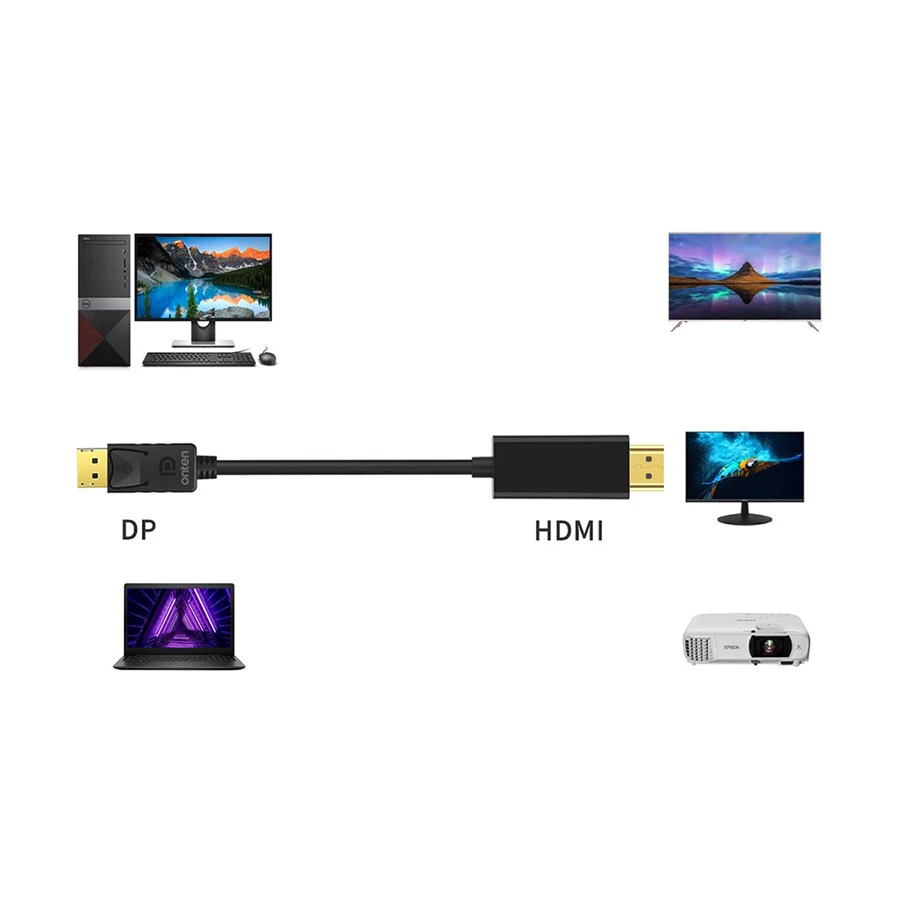 Onten OTN-DP302 DisplayPort Male to HDMI Male 1.8 Meter Cable Black