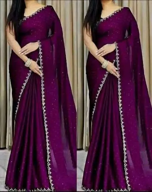 Embroidered Georgette Party Saree with Stone Work and Blouse