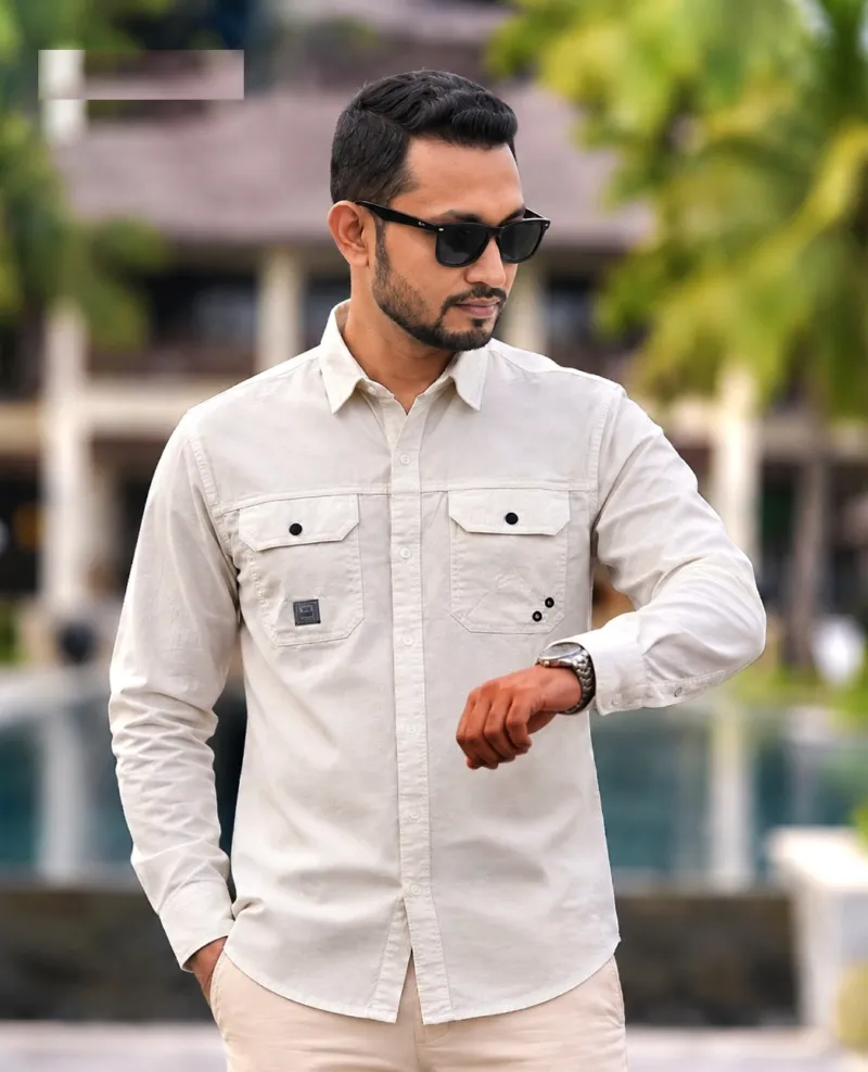 Men's Kaiser Cotton Double Pocket Full Sleeve Shirt, Size M