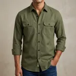 High Thickness Double Pocket Shirt  ( Green)