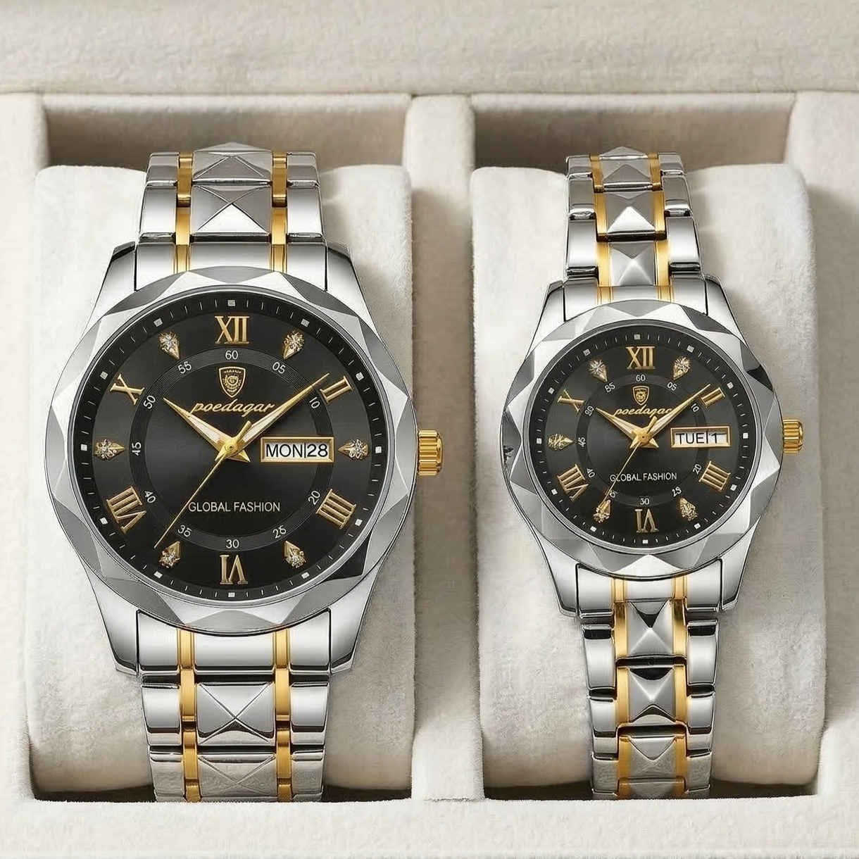 Poedagar Luxury Couple Watch (Water Resistant)