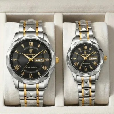 Poedagar Luxury Couple Watch (Water Resistant)