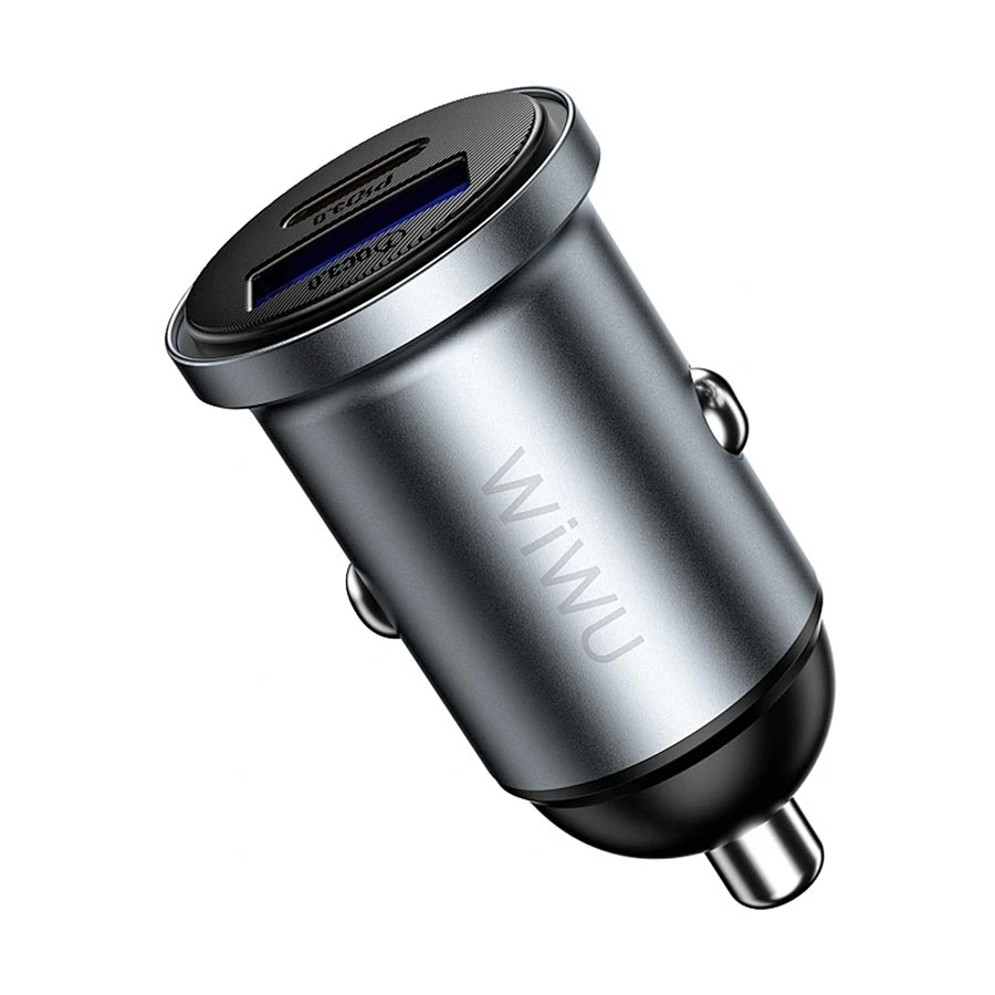 WiWU Nano Lite 35W 2 Ports Gray Car Charger (1xUSB-C & 1xUSB-A)