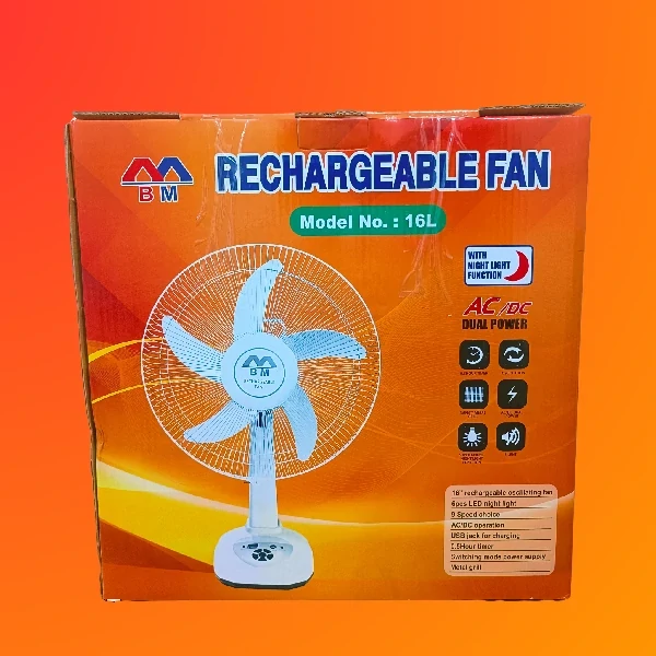 BM Rechargeable Table Fan 16 Inch USB Charger