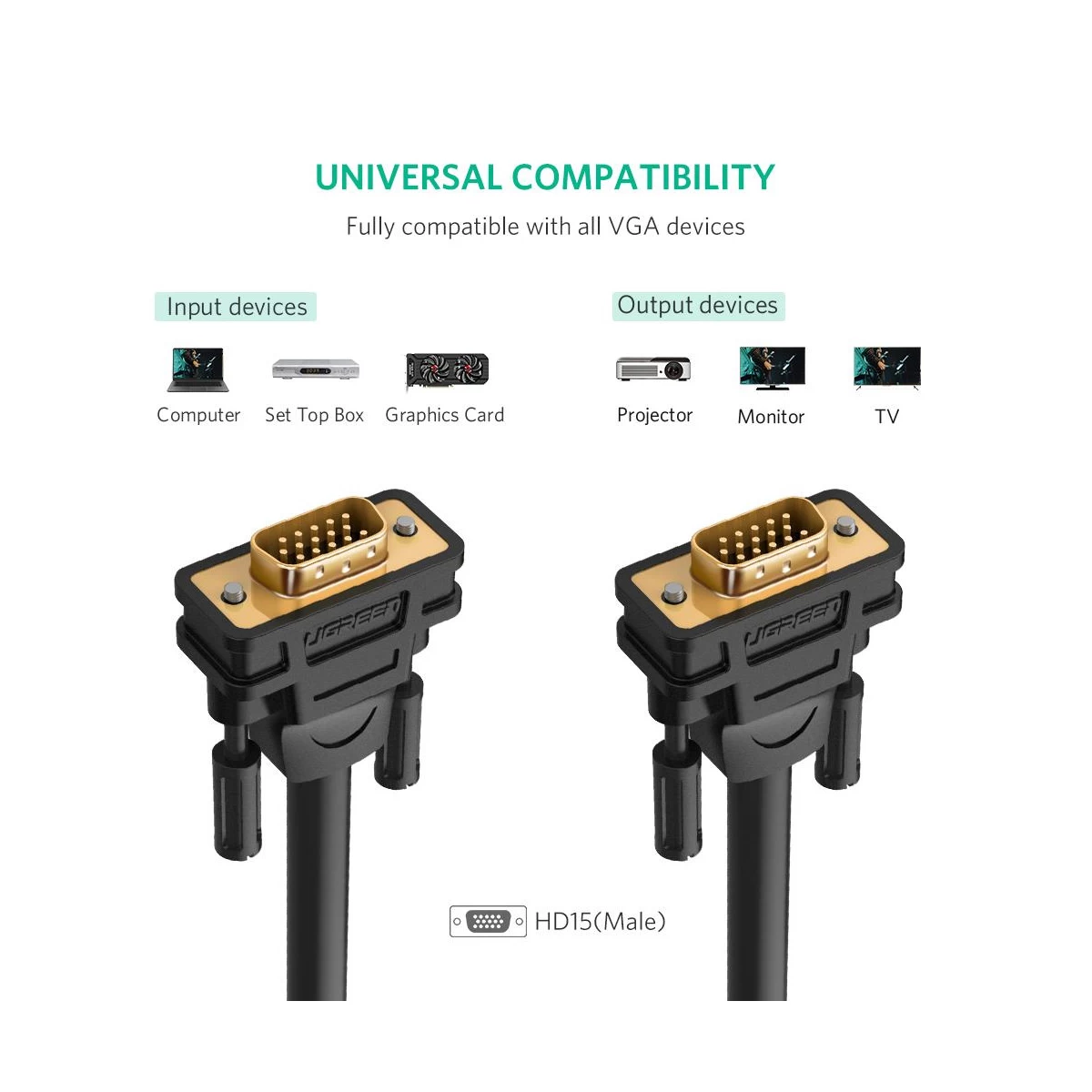 UGREEN 11635 VGA Male to Male Cable, 20 Meter, Black
