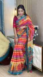 Smooth Chanduri Silk Saree in Bright Digital Print with Tassels