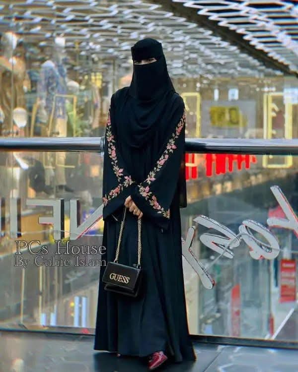 Women's Embroidered Abaya Borka with Hijab and Niqab, Sizes 50 to 56