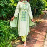 Premium Aarong Cotton Readymade Three-Piece Set with Sequins & Mirror Work