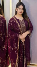 Faux Georgette Embroidered Four Piece Set with Micro Silk Salwar