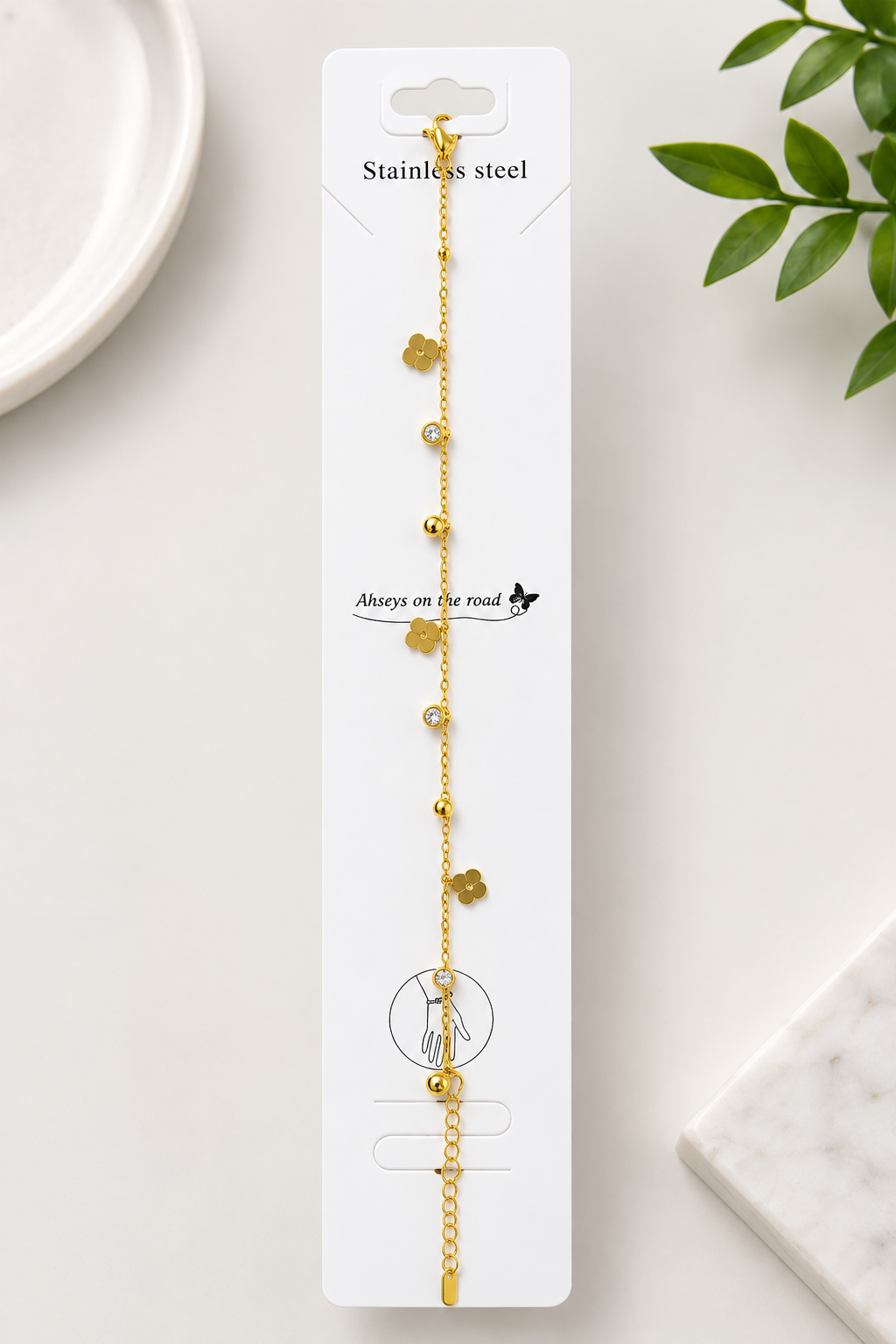 Premium Gold Stainless Steel Floral Charm Bracelet