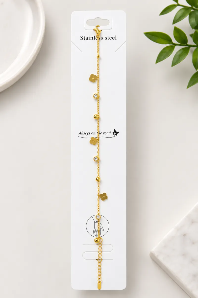 Premium Gold Stainless Steel Floral Charm Bracelet