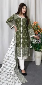 Readymade Cotton Three Piece with Lace Work, Cotton Orna, 4 Colours