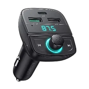 Ugreen CD229 Dual USB & Type-C QC 3.0 Black Car Charger with USB, TF, Bluetooth & FM Transmitter